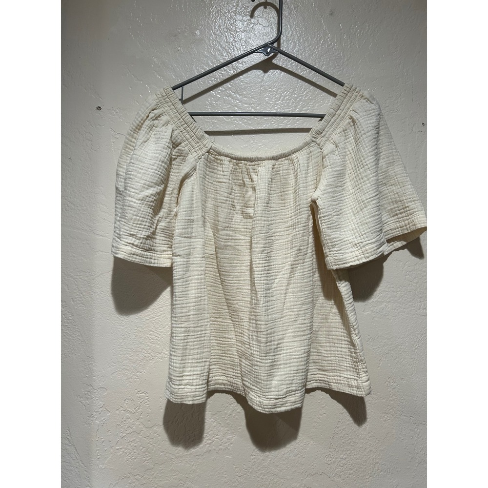 Maurices Womens Cream Cotton Gauze Off the Shoulder Boho Top Size L Short Sleeve